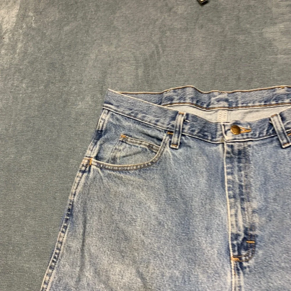Rustler Bermuda Shorts Mens 34x34 Blue Denim Light Wash Frayed Hem 5 Pockets